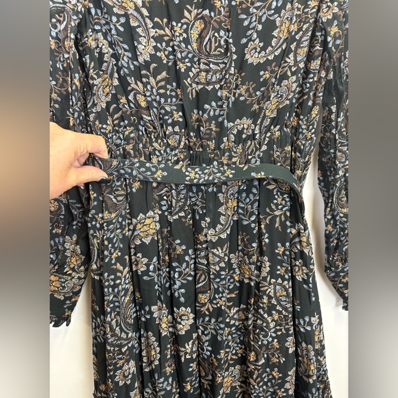 NICHOLAS Paisley Floral tiered Ruffle Dress with belt/ black, brown, blue/Size 0 - Picture 14 of 16